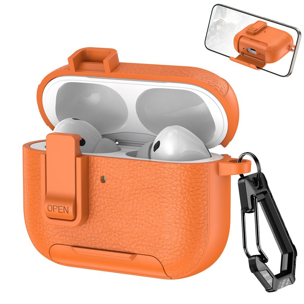 AirPods Pro 3 Leather Pattern Case with Buckle Stand for Apple 2nd Gen