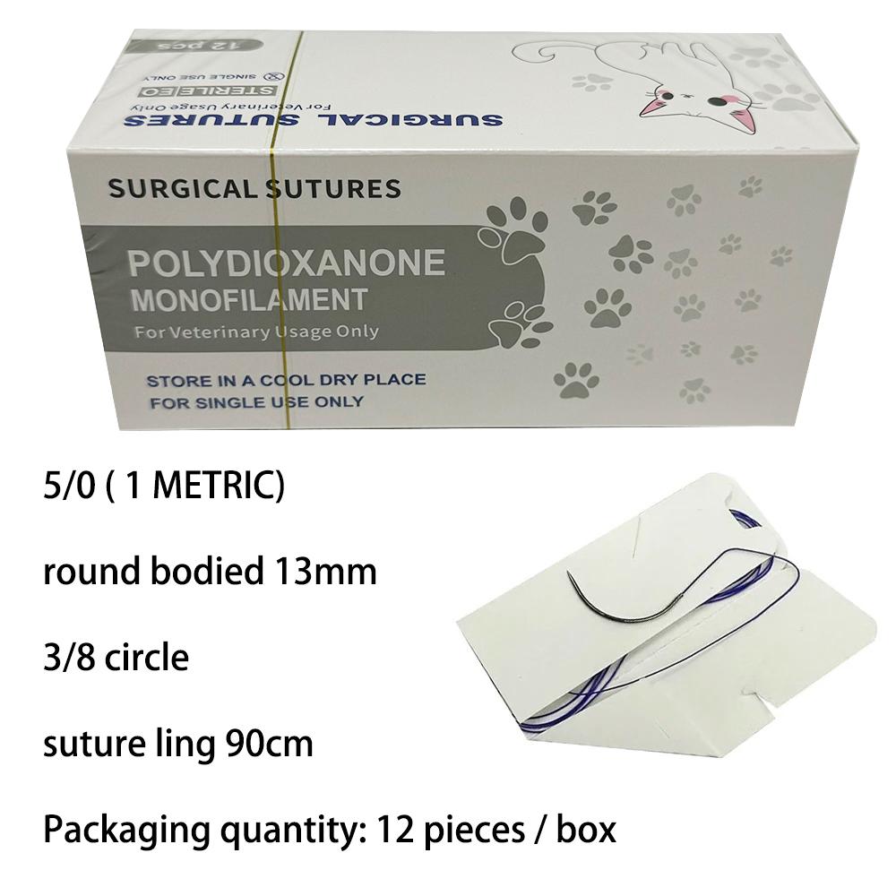 12pcs Pet Specific PDO 3/8 Circle 90CM With Needle 2/0 3/0 4/0 5/0 round bodied / reverse cutting Animal Cat Dog Pet Care Room 3