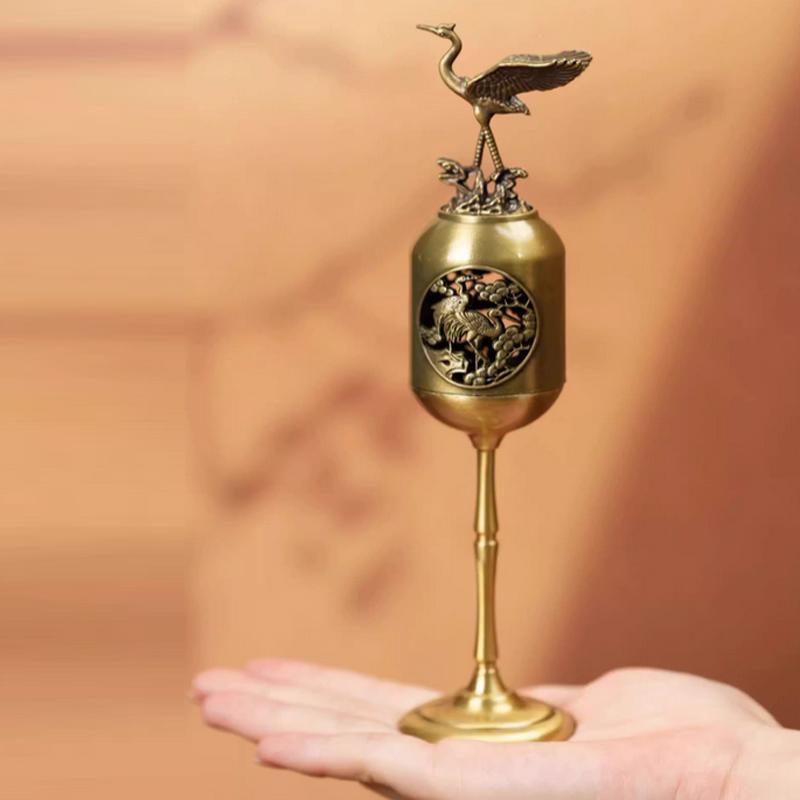 Creative Mini Aromatherapy Furnace, Home Indoor Zen Tea Ceremony Decorations, Metal Alloy, Crane style Small Incense Burner, 1Pc