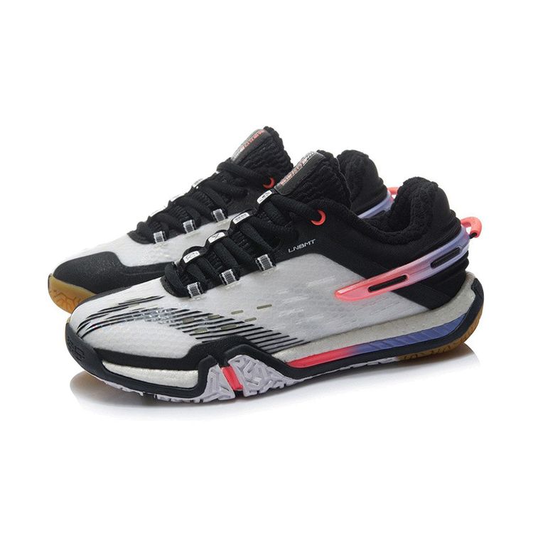 Li Ning Youth Badminton Series Shock Absorbing Breathable Wear Resistant Non Slip Low Top Running Shoes Kids sneakers Black White AYAR036-1
