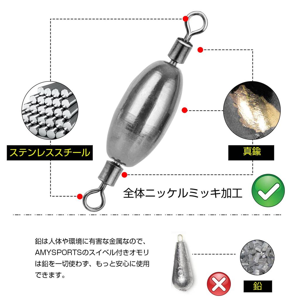 AMYSPORTS Texas Sinker Fishing Sinker with for Hole Shackle and More Barrel, #2 (2.1g), 15-Piece Set, Fishing, Fishing, Eging, Rockfish,