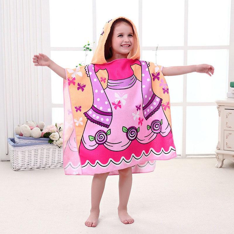 Ultra-Fine Fiber Cartoon Print Kids' Hooded Bath Towel Poncho