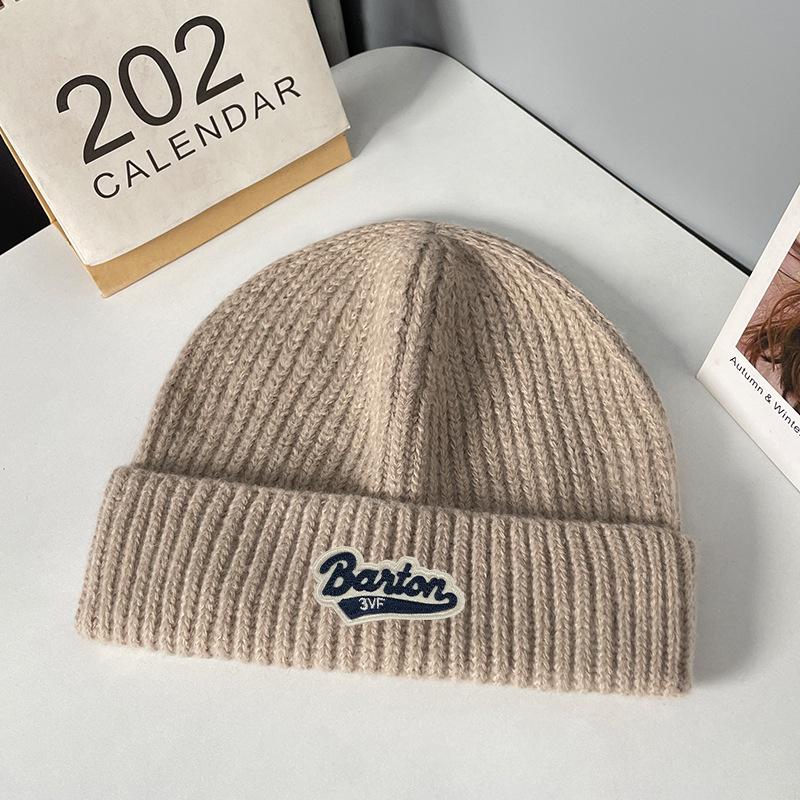 Woolen Hat Autumn and Winter New Style Label Letter Pullover Hat Men's Outdoor Warm Cold Hat Cold Protection Ear Protection Knitted Hat