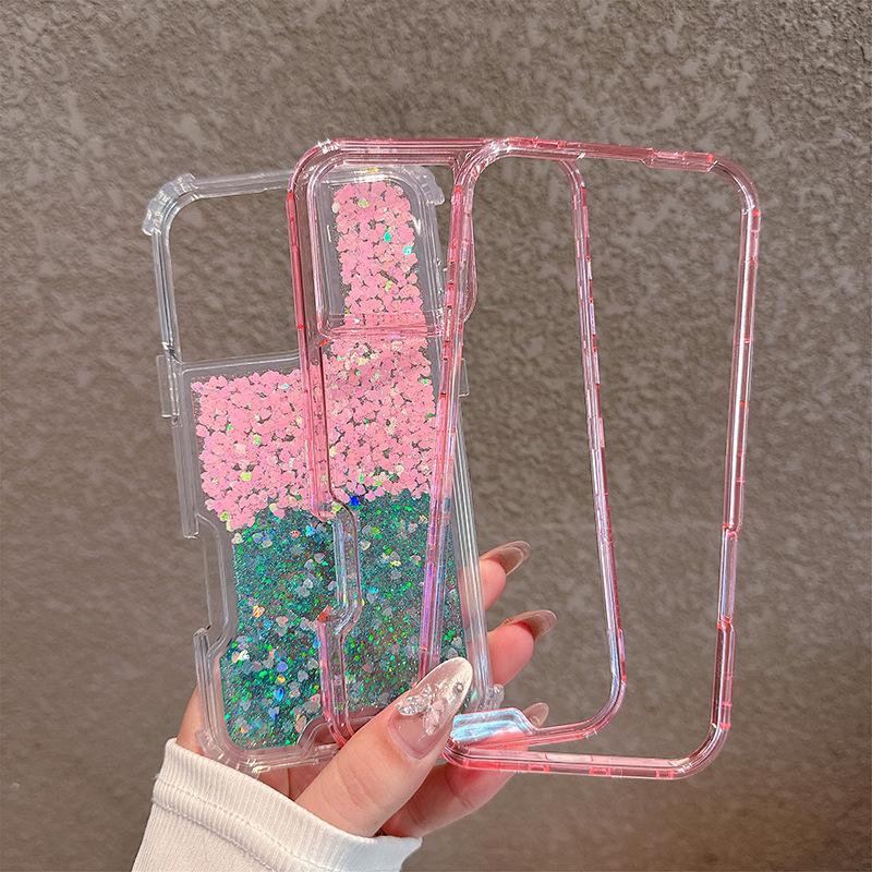 Three-in-one Mobile Phone Case for IP16promax Glitter Glue TPU Colorful PC