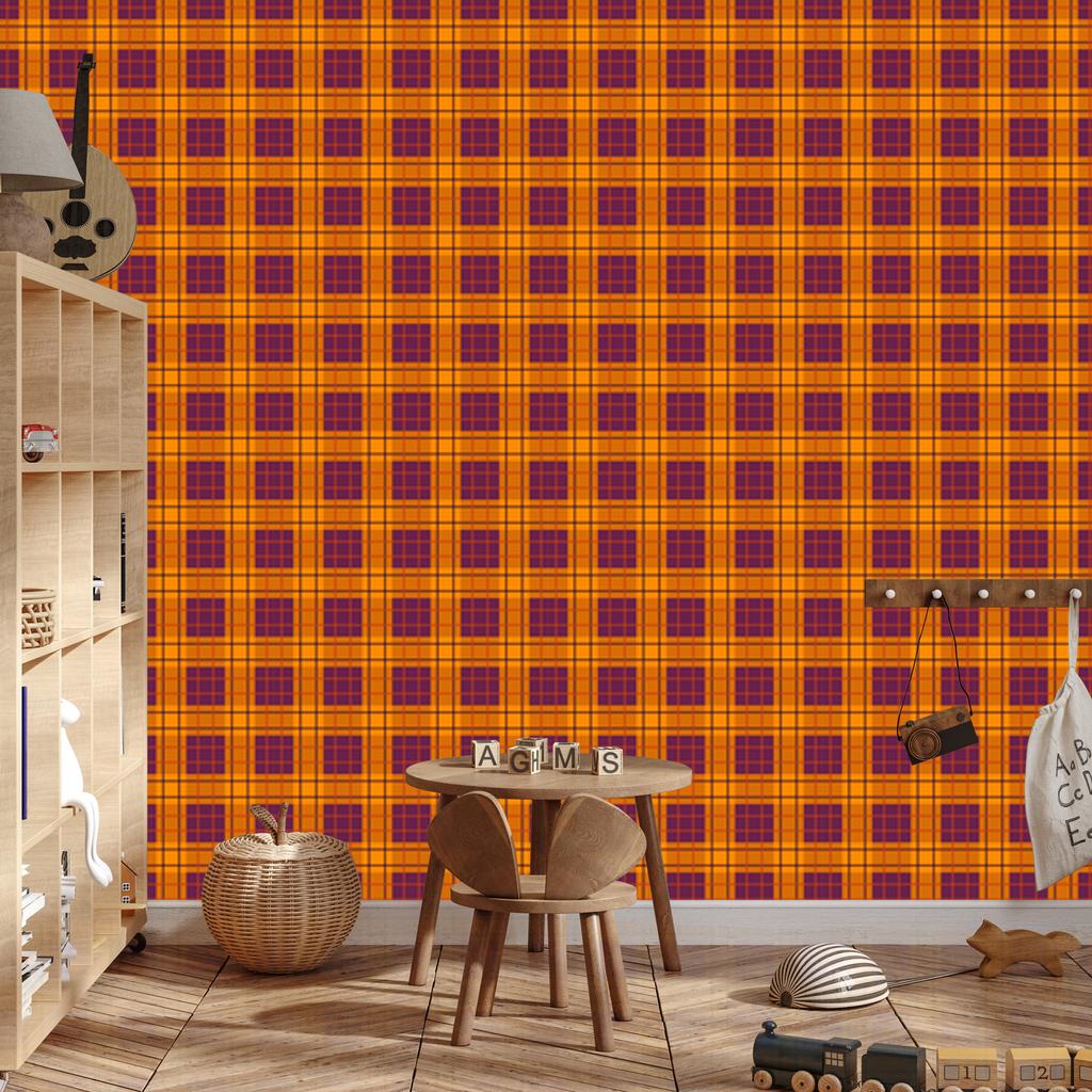 Halloween Plaid Wallpaper Orange and Gold for Living Room and Bedroom 50x1000