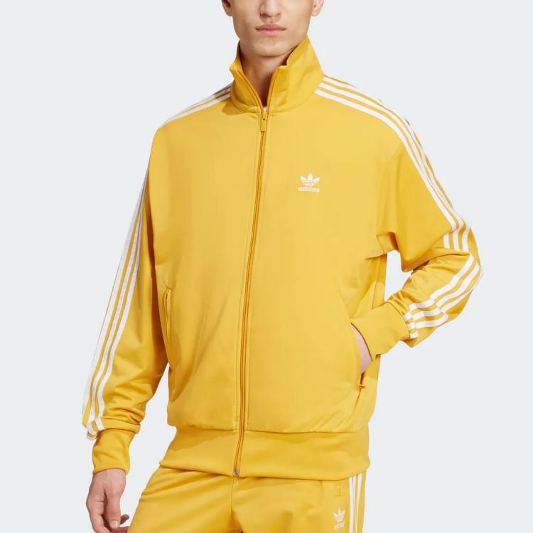 adidas Originals Three Stripe Loose Fit Stand Collar Zip Long Sleeve Jacket Men Jackets Yellow IY8736