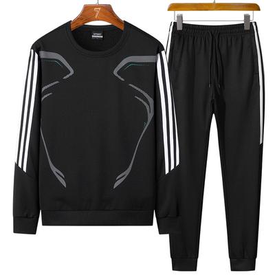 Sports Men's Long Sleeve Pullover Round Neck Sweater Three Bar Casual Suit