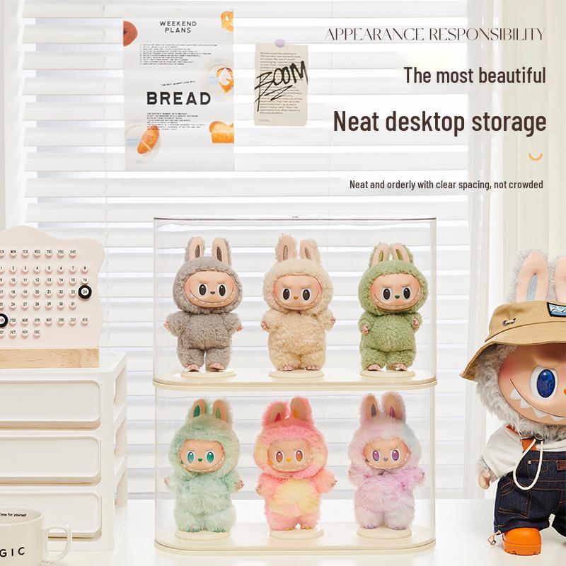 Labubu Plush Vinyl Figure Display Box - Bubble Mart Transparent Storage and Surprise Blind Box.