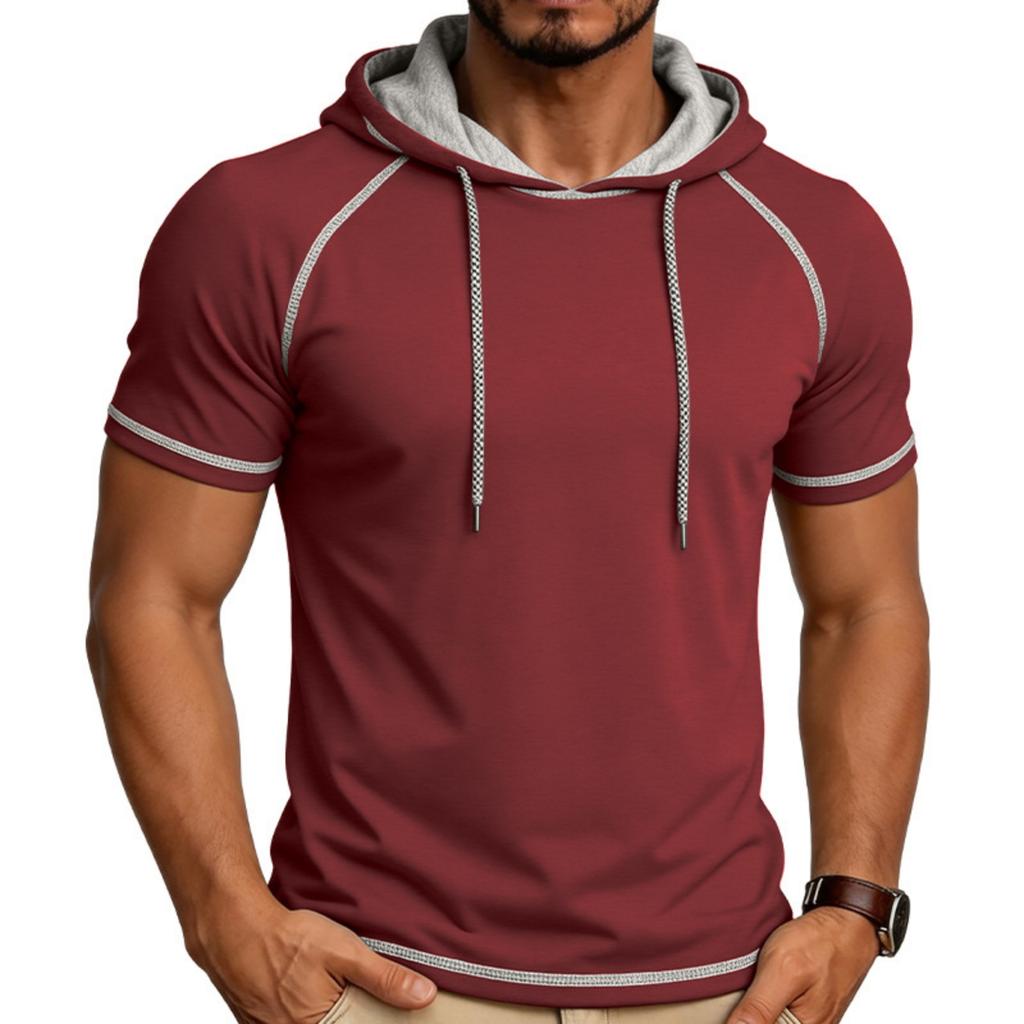 Camiseta de Manga Corta con Capucha para Hombre Casual Pullover Ligera Manga Raglán Sudadera con Cordón Ajuste Atlético Top de Verano