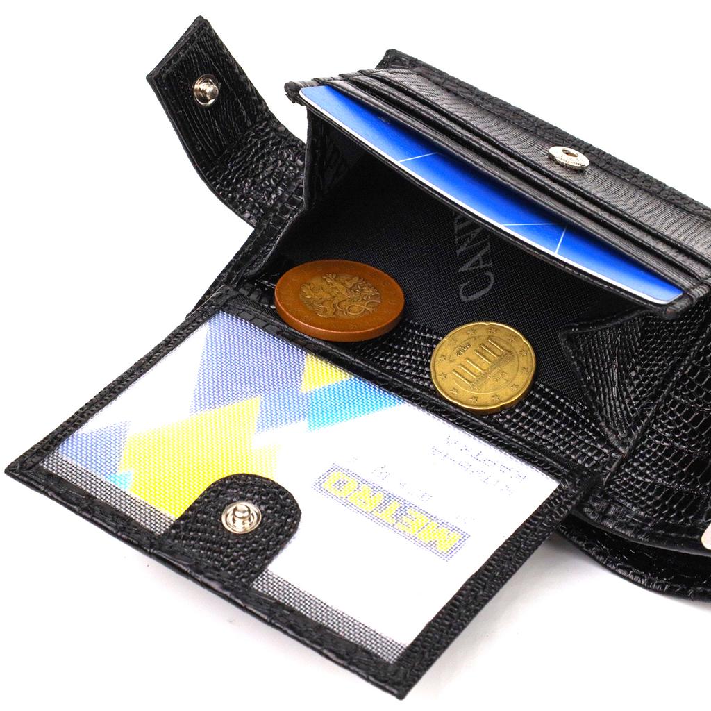 Small Textured Men's Wallet Made of Genuine Leather with Embossed CANPELLINI 21748 Black