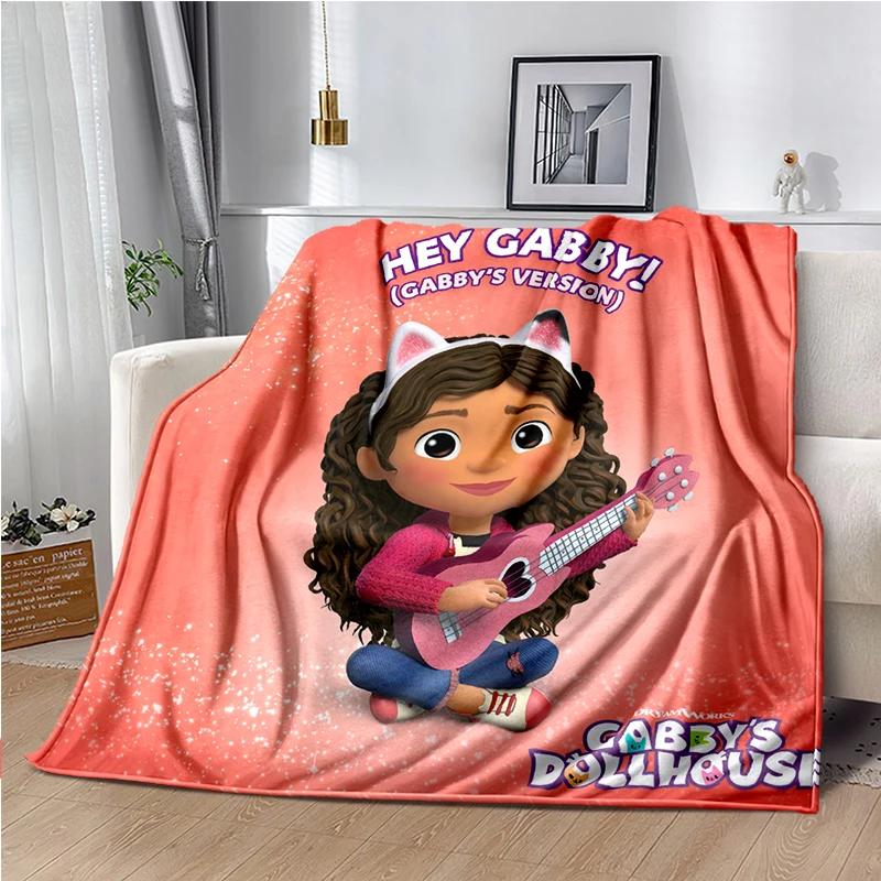 Cute Cartoon Gabby's dollhouse Throws Blanket Kids Super Soft Blankt for Sofa Travel Couch Picnic Flannel Blanket Birthday Gift