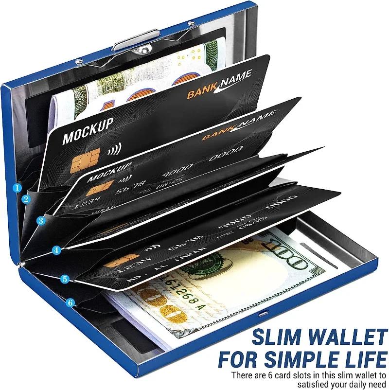 

Защита от сканирования Блокировка RFID Держатель для 6 карт Алюминиевый металлический ID Держатель для банковских кредитных карт Тонкий кошелек Чехол Защитный держатель для визитных карточек синий