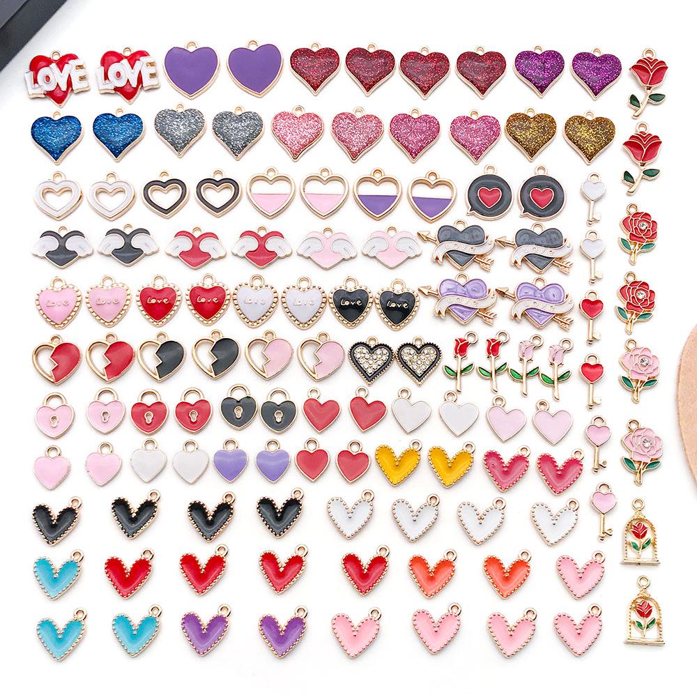 Mixed Drip Oil Heart-Shaped Pendant Charms - Handmade Necklace & Bracelet Accessories, Minimalist Style