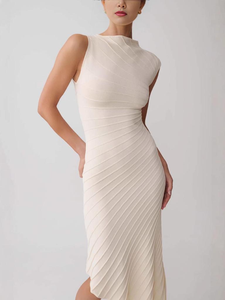 2026 Elegantes Damen-Twillkleid – Schlanke Passform, Taillenbetonung, Unregelmäßiger Saum