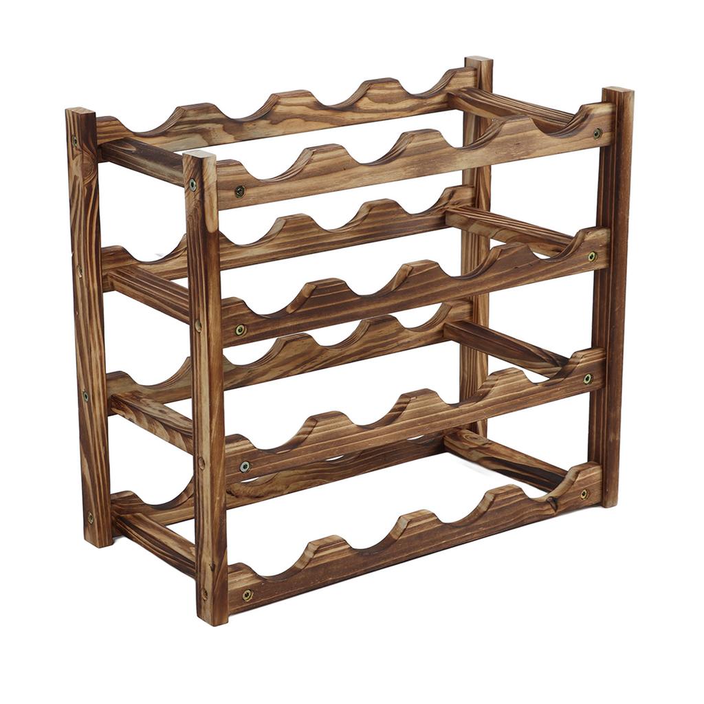 Wine Rack Pine Wood Wine Bottle Storage Shelf Display Organizer Decor for Countertop Home 4 Layer