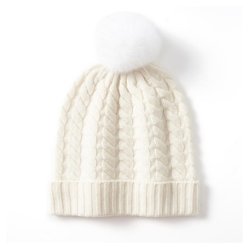 Super Soft Cashmere Autumn and Winter New Women's Knitted Toe Twist Pattern Removable Genuine Fur Ball Thickened Warm Ear Protection Hat