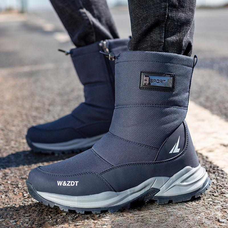 Herren Mittelhohe Stiefel Outdoor Rutschfest Schneestiefel Verdickter Samt Warme Baumwollschuhe Winter High-Top Freizeit Sneaker für Herren Botas