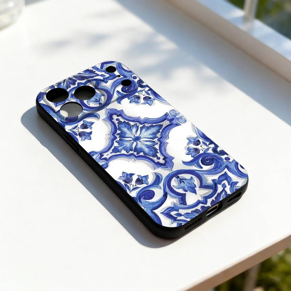 Blue White Porcelain Art For iPhone 17,16,15,14,13,12,11,Pro,Max,Plus,E,SE4,Air,Mini Black Soft Cover Phone Case
