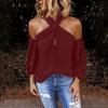 Women Solid Color Long Sleeve Sexy Halter Off Shoulder Back Zipper Blouse Top