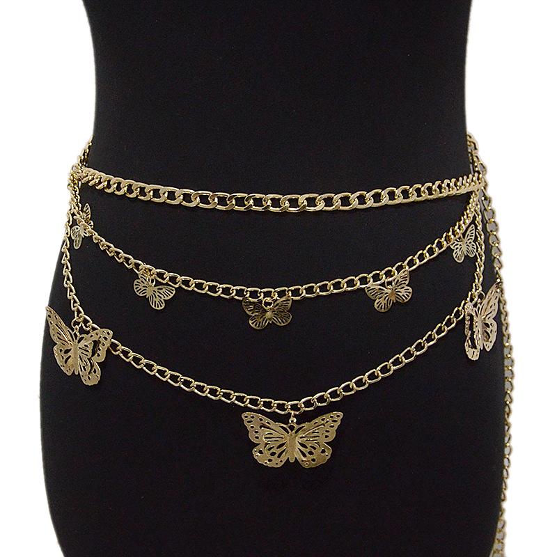Women s belly dance waist chain - unique hollow butterfly design metal chain золотой