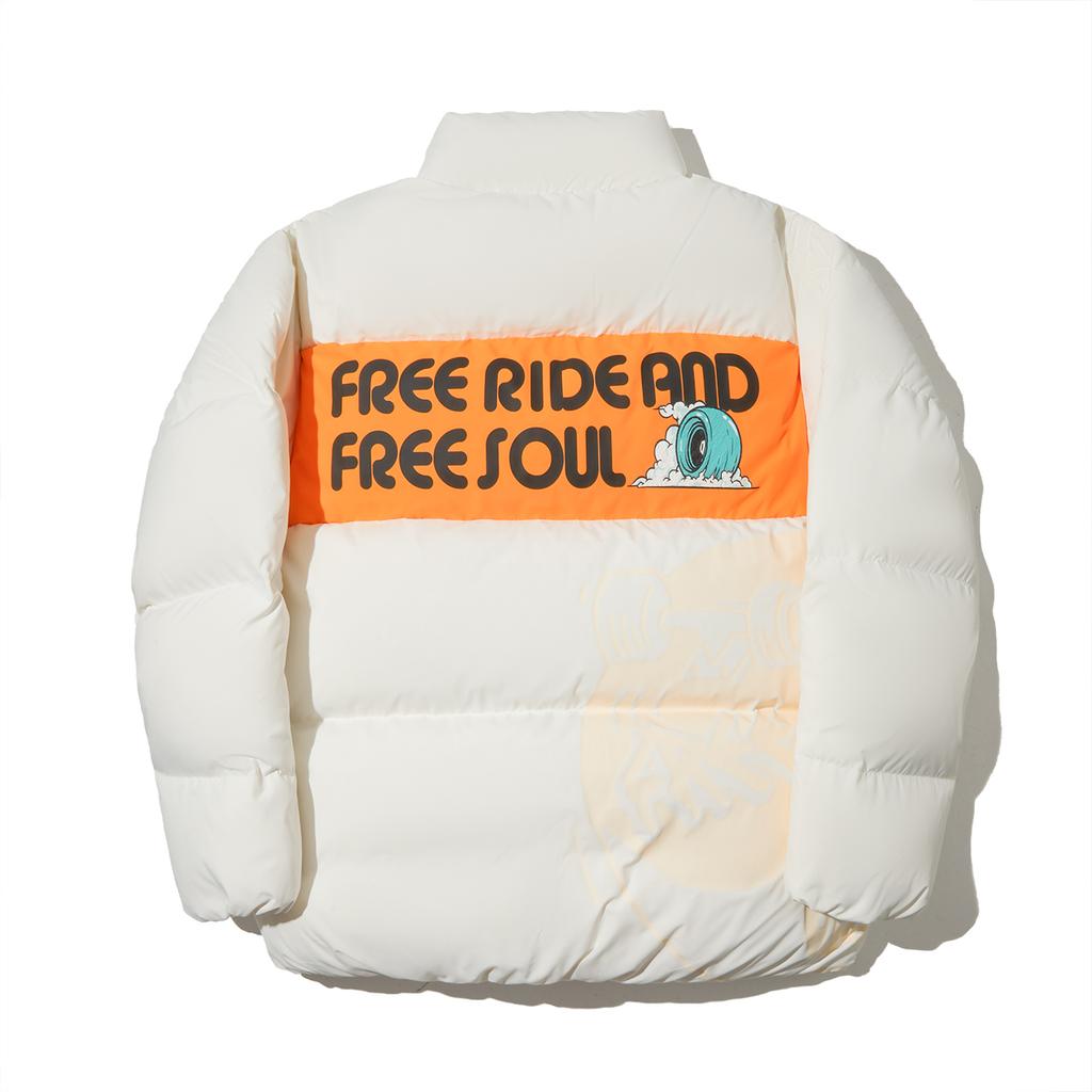 Li Ning Skateboard Series Letter Loose Short Sleeve Down Jacket Unisex Outerwear Off-White Sunset-Orange AYMU587-1