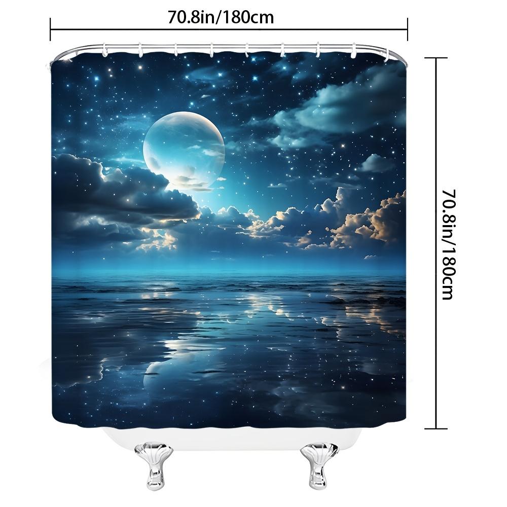 Mystical Moonlit Ocean Shower Curtain - Water-Resistant Fabric for Bathroom - Ideal for Nature and Lunar Enthusiasts