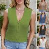 Summer Casual V Neck Cropped Sweater Vest Button Down Crop Top Sleeveless Cardigan for Women Teens Girls Knit
