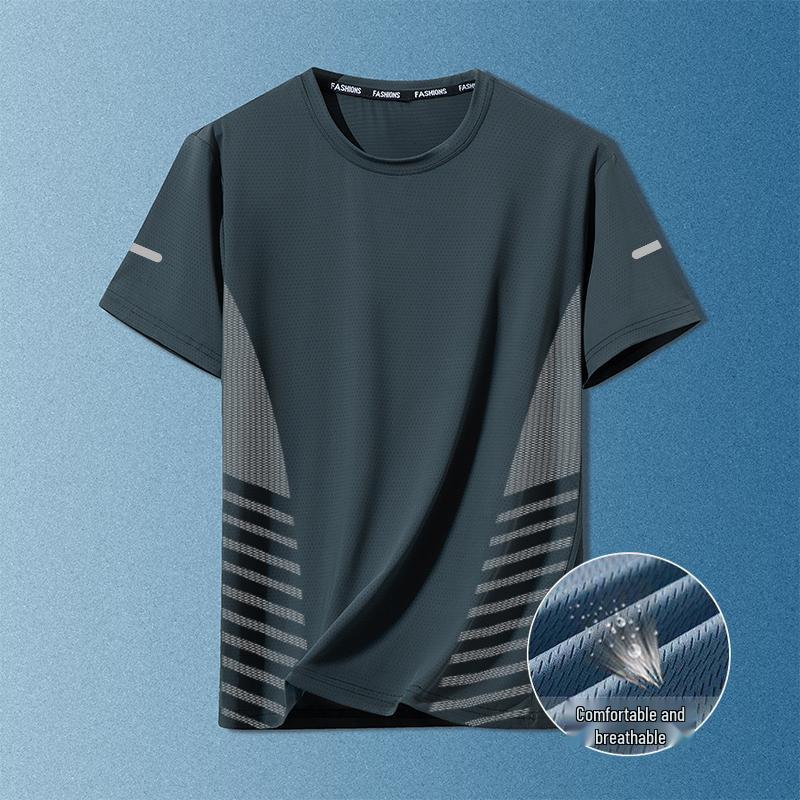 

Мужская летняя футболка из ледяного шелка, быстросохнущая, с круглым вырезом - Легкая, дышащая, свободного кроя, спортивный топ с коротким рукавом 5XL (180-200 lbs)