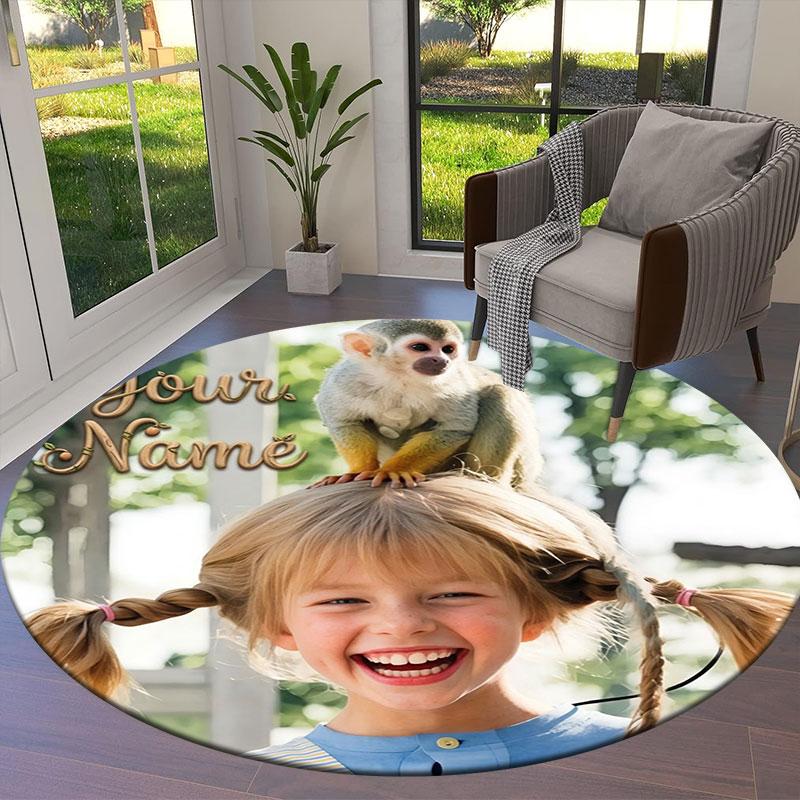Pippi Longstocking Custom Name Round Area Rug,Carpet Rug for Living Room Bedroom Sofa Playroom Decor,Non-slip Floor Mat