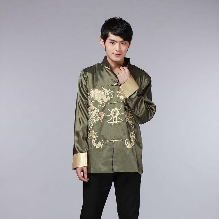 Men's Chinese-Style Retro Embroidered Dragon Tang Suit Long Sleeve Top: Ideal for Formal Events and Performances.