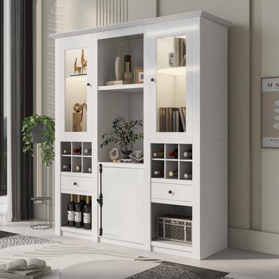 (=2967707172AAA) Display Cabinet with 7-Color LED Lighting, Freestanding Storage Cabinet, White, LED Display Cabinet (3-Piece), Living Room Wall Unit
