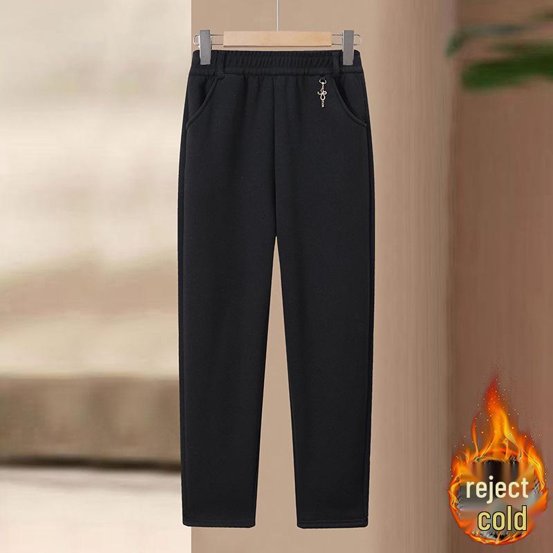 

Mom s Autumn/Winter Casual Straight-Leg Pants for Middle-Aged and Elderly Women - New Style Plus Velvet Thickened Cotton 2XL чорний