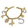 18k Gold Plated Diamond Butterfly Clover Pendant Bracelet