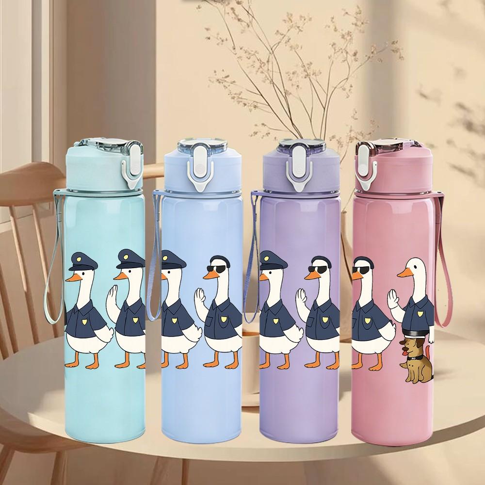 1PC Duck Group Uniform Cartoon 750ml Color Plastic Sports Water Bottle Leakproof Flip Straw Lid Suitable for Sports Office Home Use