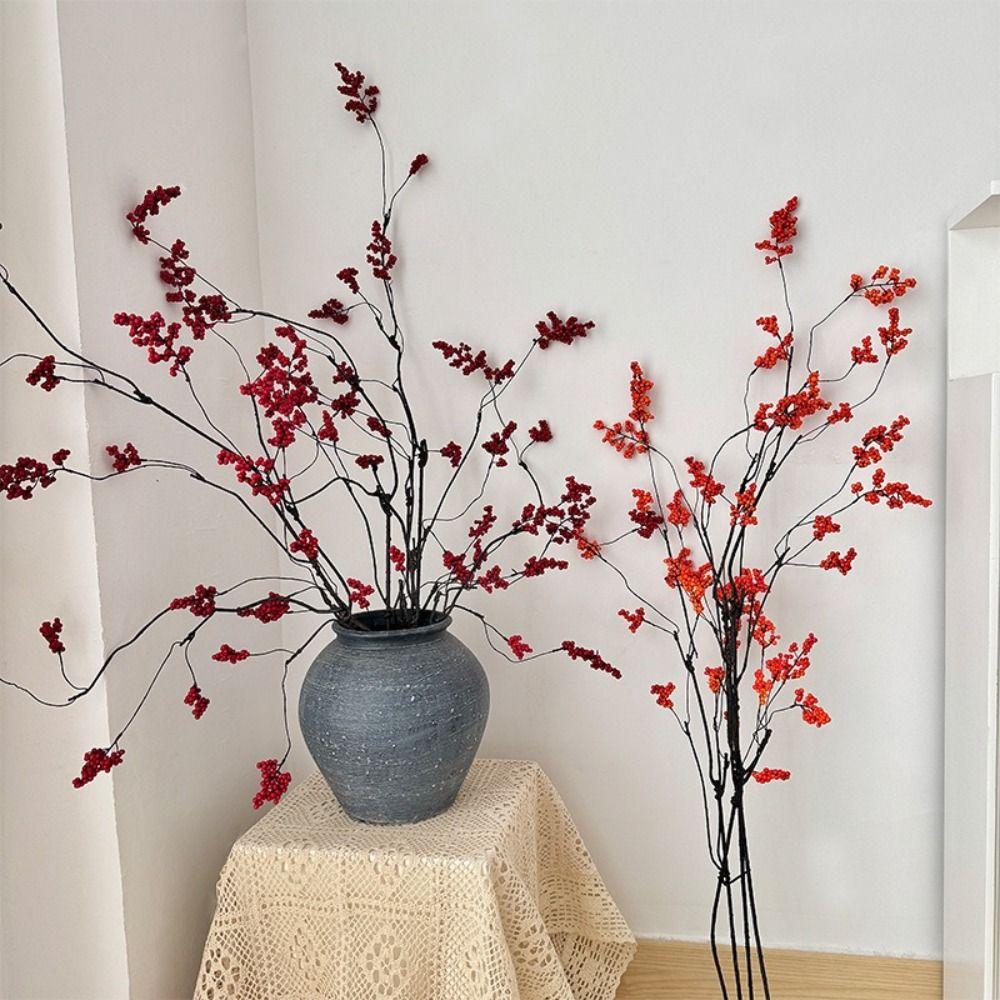 Floral Decor Artificial Berry Fruit Branch Red Fruit Berries Artificial Flowers  Home Decoration