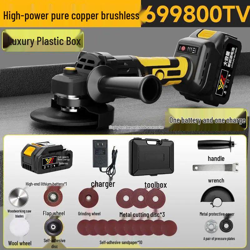 High-Power Brushless Rechargeable Angle Grinder with Lithium Battery for Cutting and Multi-Function Polishing