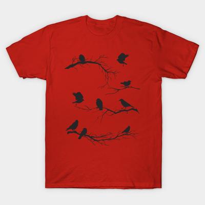 Asiatische Größe Herren Print T-Shirt Ein Rudel Krähen No-Cut Thermotransferdruck Baumwoll-T-Shirt