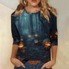 Women's Fashion Casual Three-quarter Sleeve Halloween Printed Round Neck Top
