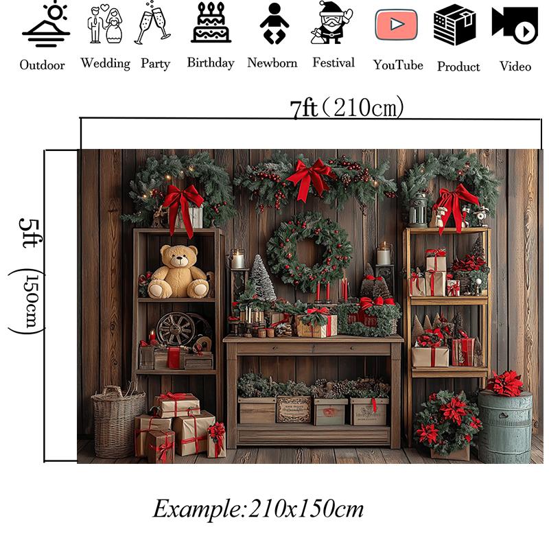 Mocsicka Christmas Home Backdrop Soft Washable Indoor Tree Photo Background Photography Wreath Bear Gift Wood House Decor Banner