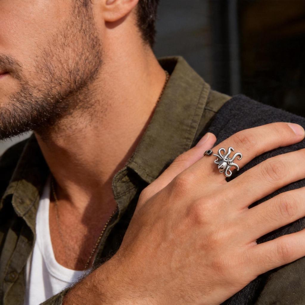 Stainless Steel Holiday Octopus Open Ring - Unisex RC-1133