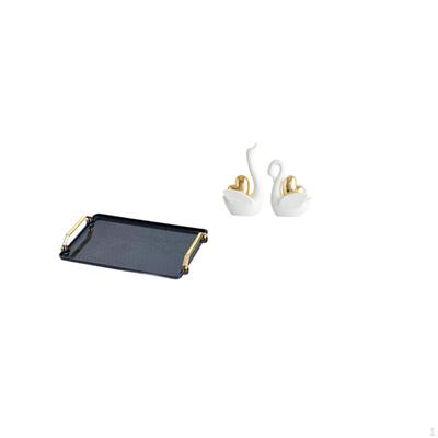 Elegant Rectangular Serving Tray with Swan Figurine Ornaments for Home Hotel Bar Tabletop Decor