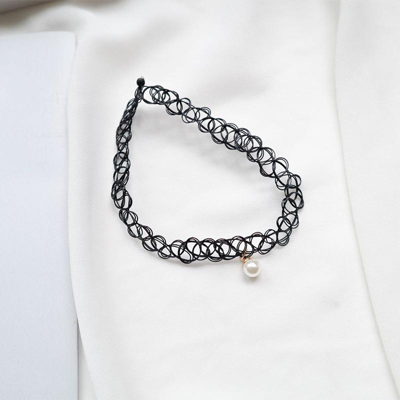 Choker Náhrdelník Černý Klíční kost Tetování Řetízek Hvězda Přívěsek Žena Dívka Coll