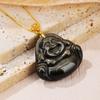 Exquisite Natural Gold Obsidian Laughing Buddha Pendant Amulet Necklace with Clavicle Chain.