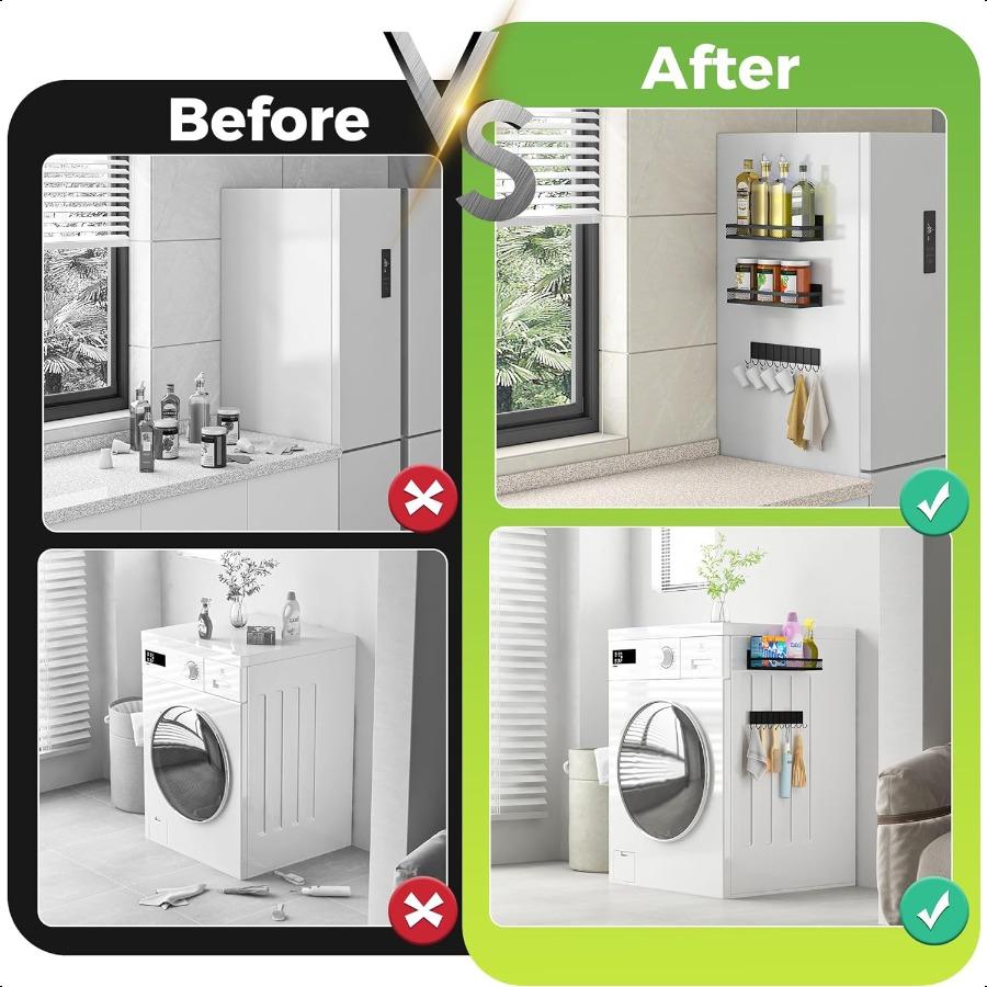 3 Pack Strong Magnetic Spice Rack for Refrigerator on Oven Movable Kitchen Organizers and Storage for Spices Shelf Wall Mounted