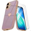 Protective Case - E.F.Connection - for iPhone 17 - Shockproof Heart Pattern - Purple - 2 Tempered Glasses
