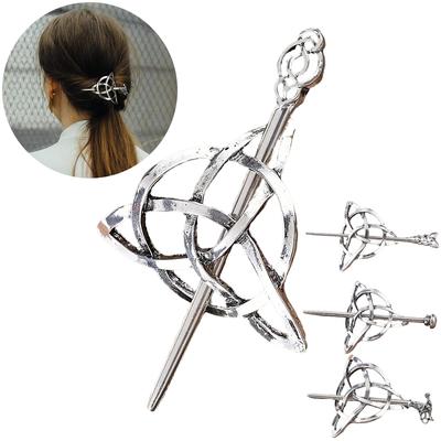 Pinzas para el pelo de plata con nudo celta Pinzas para el pelo de inspiración vintage para mujer Pasadores simbólicos para trenzas de pelo largo