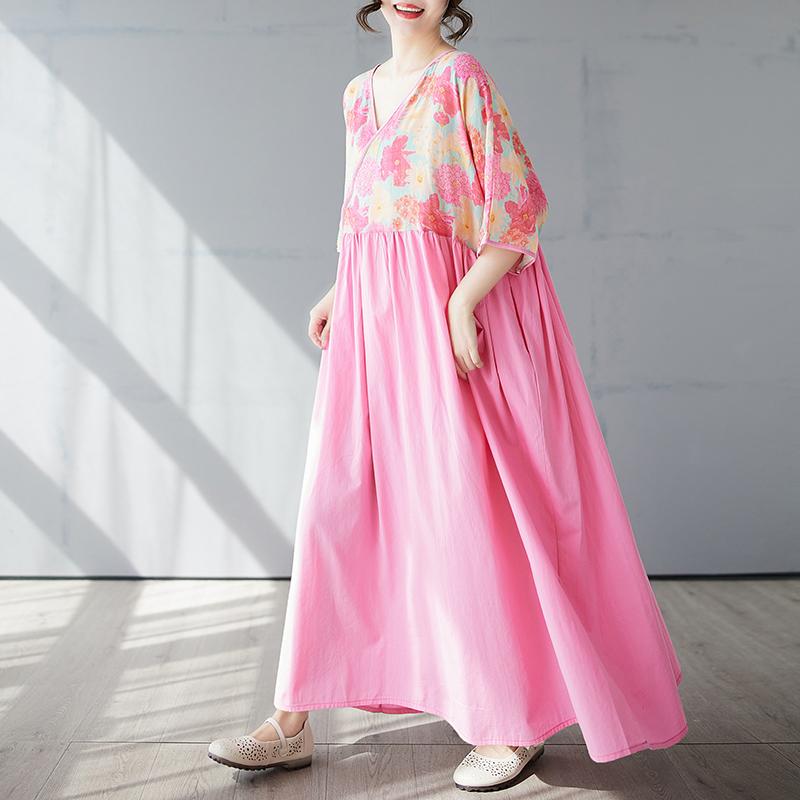 DIMANAF 2025 Women Plus Size Summer Dress Casual Vintage Dress Loose Long Printing Maxi Basic