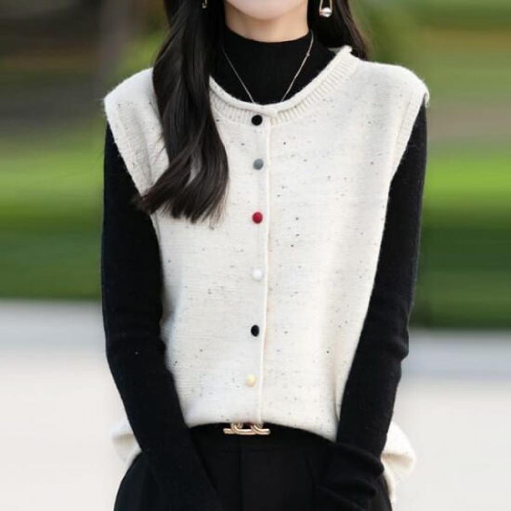 Navava Simple Daily Round Neck Knit Vest Nk2452