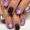 Sweet Purple Little Devil Halloween Press-on Nails with Glitter Silver Edges