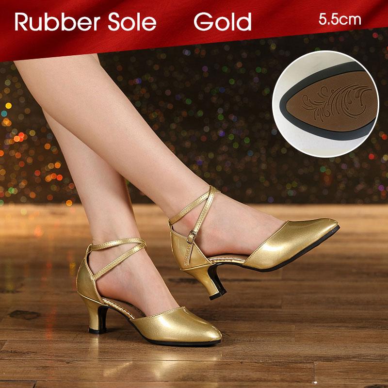 Fashion Women's Latin Dance Shoes Outdoor Rubber Sole 5.5cm Heel Salsa Soft Sole Dance Shoes